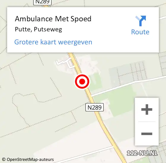 Locatie op kaart van de 112 melding: Ambulance Met Spoed Naar Putte, Putseweg op 13 september 2019 17:49