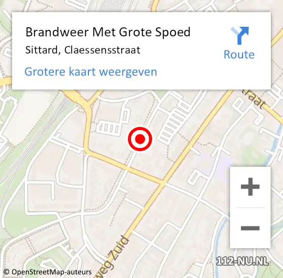 Locatie op kaart van de 112 melding: Brandweer Met Grote Spoed Naar Sittard, Claessensstraat op 13 september 2019 20:44