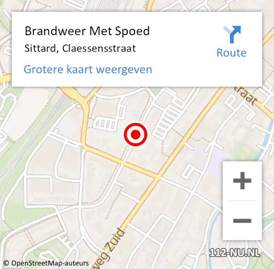 Locatie op kaart van de 112 melding: Brandweer Met Spoed Naar Sittard, Claessensstraat op 13 september 2019 22:49