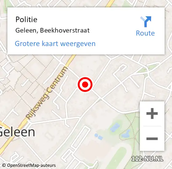 Locatie op kaart van de 112 melding: Politie Geleen, Beekhoverstraat op 14 september 2019 03:00