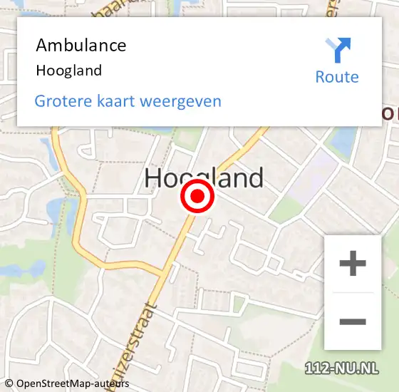 Locatie op kaart van de 112 melding: Ambulance Hoogland op 14 september 2019 10:44