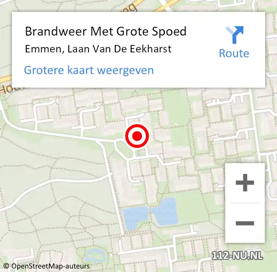 Locatie op kaart van de 112 melding: Brandweer Met Grote Spoed Naar Emmen, Laan Van De Eekharst op 14 september 2019 11:46