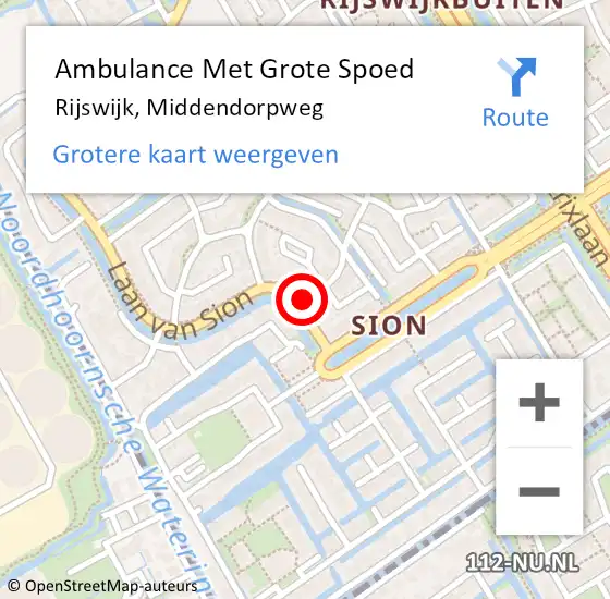 Locatie op kaart van de 112 melding: Ambulance Met Grote Spoed Naar Rijswijk, Middendorpweg op 14 september 2019 16:10