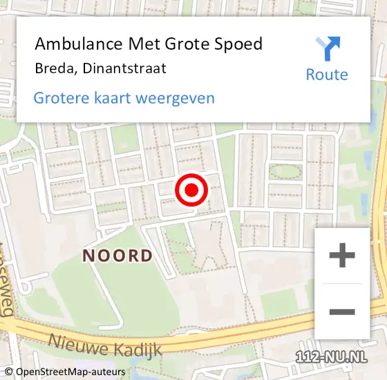Locatie op kaart van de 112 melding: Ambulance Met Grote Spoed Naar Breda, Dinantstraat op 14 september 2019 17:22