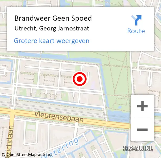 Locatie op kaart van de 112 melding: Brandweer Geen Spoed Naar Utrecht, Georg Jarnostraat op 14 september 2019 18:32