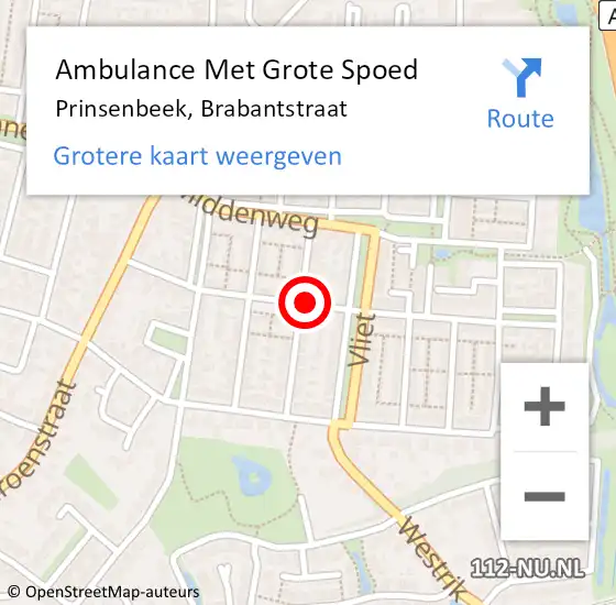 Locatie op kaart van de 112 melding: Ambulance Met Grote Spoed Naar Prinsenbeek, Brabantstraat op 14 september 2019 19:05