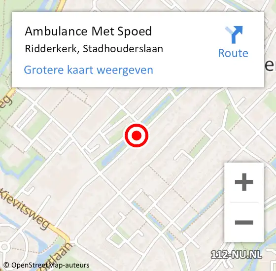 Locatie op kaart van de 112 melding: Ambulance Met Spoed Naar Ridderkerk, Stadhouderslaan op 14 september 2019 19:41