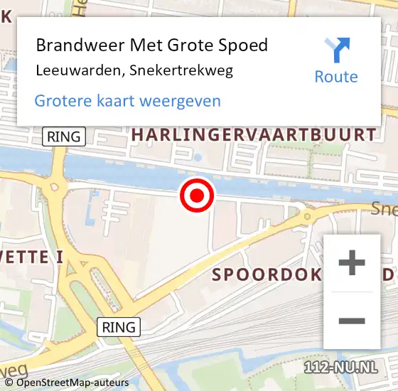 Locatie op kaart van de 112 melding: Brandweer Met Grote Spoed Naar Leeuwarden, Snekertrekweg op 14 september 2019 19:59