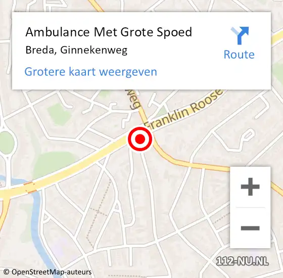 Locatie op kaart van de 112 melding: Ambulance Met Grote Spoed Naar Breda, Ginnekenweg op 14 september 2019 21:32