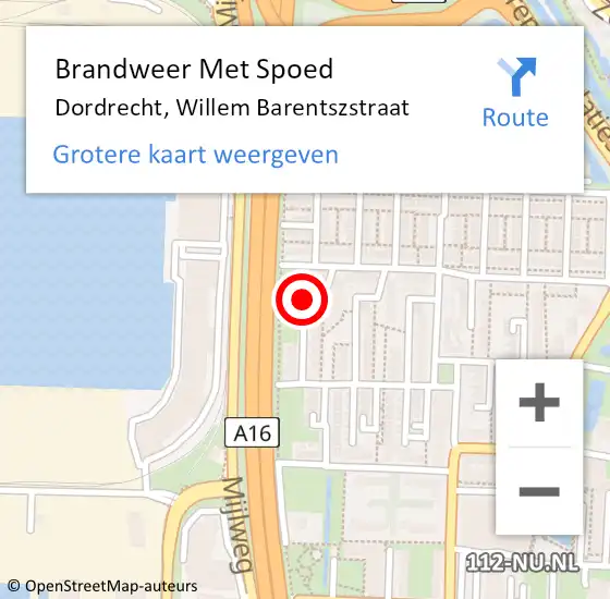 Locatie op kaart van de 112 melding: Brandweer Met Spoed Naar Dordrecht, Willem Barentszstraat op 14 september 2019 21:56