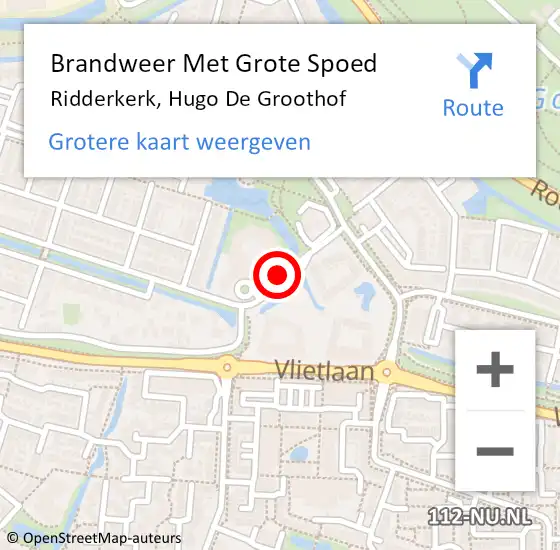 Locatie op kaart van de 112 melding: Brandweer Met Grote Spoed Naar Ridderkerk, Hugo De Groothof op 14 september 2019 21:57