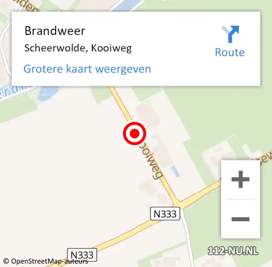Locatie op kaart van de 112 melding: Brandweer Scheerwolde, Kooiweg op 14 september 2019 22:34