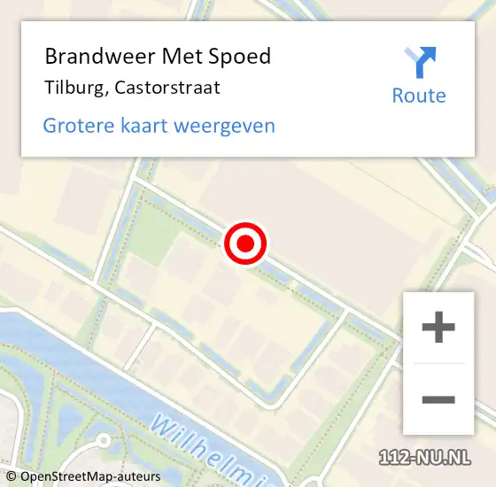 Locatie op kaart van de 112 melding: Brandweer Met Spoed Naar Tilburg, Castorstraat op 15 september 2019 00:33