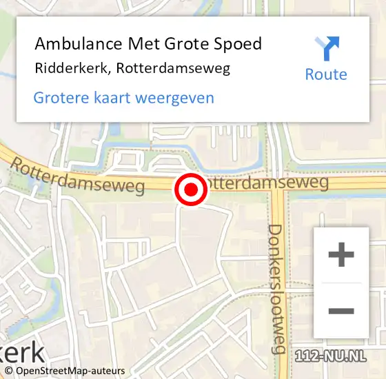 Locatie op kaart van de 112 melding: Ambulance Met Grote Spoed Naar Ridderkerk, Rotterdamseweg op 15 september 2019 00:59