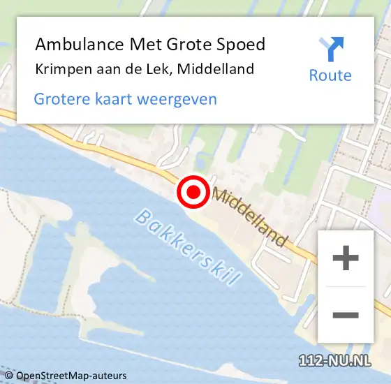 Locatie op kaart van de 112 melding: Ambulance Met Grote Spoed Naar Krimpen aan de Lek, Middelland op 15 september 2019 01:27