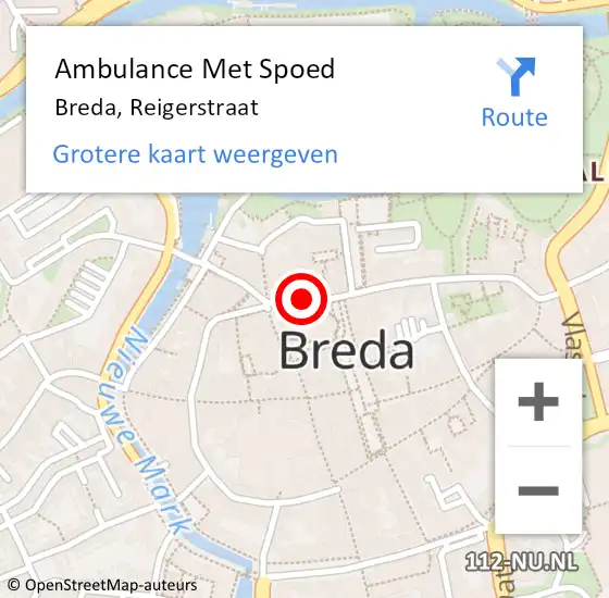 Locatie op kaart van de 112 melding: Ambulance Met Spoed Naar Breda, Reigerstraat op 15 september 2019 01:45