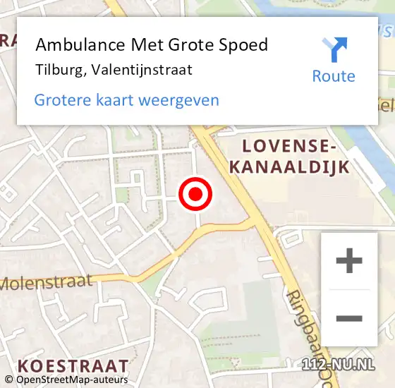 Locatie op kaart van de 112 melding: Ambulance Met Grote Spoed Naar Tilburg, Valentijnstraat op 15 september 2019 02:18