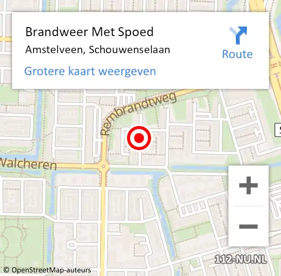 Locatie op kaart van de 112 melding: Brandweer Met Spoed Naar Amstelveen, Schouwenselaan op 15 september 2019 03:42
