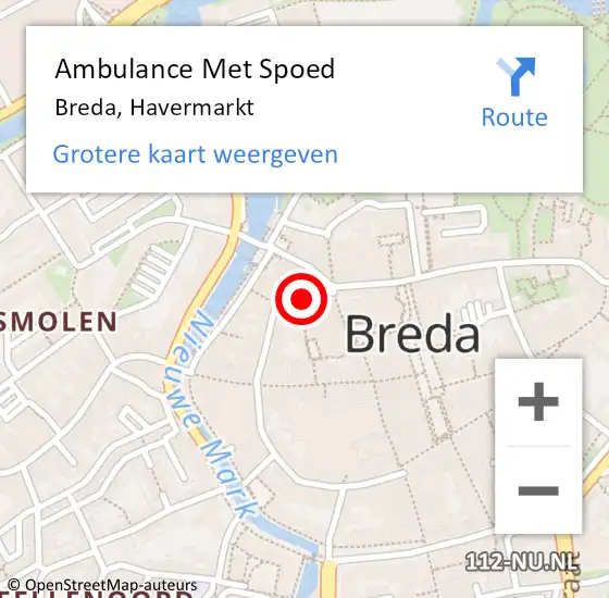 Locatie op kaart van de 112 melding: Ambulance Met Spoed Naar Breda, Havermarkt op 15 september 2019 04:05