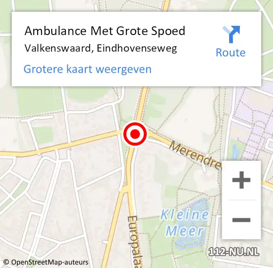 Locatie op kaart van de 112 melding: Ambulance Met Grote Spoed Naar Valkenswaard, Eindhovenseweg op 15 september 2019 04:25