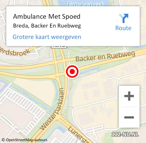 Locatie op kaart van de 112 melding: Ambulance Met Spoed Naar Breda, Backer En Ruebweg op 15 september 2019 04:26