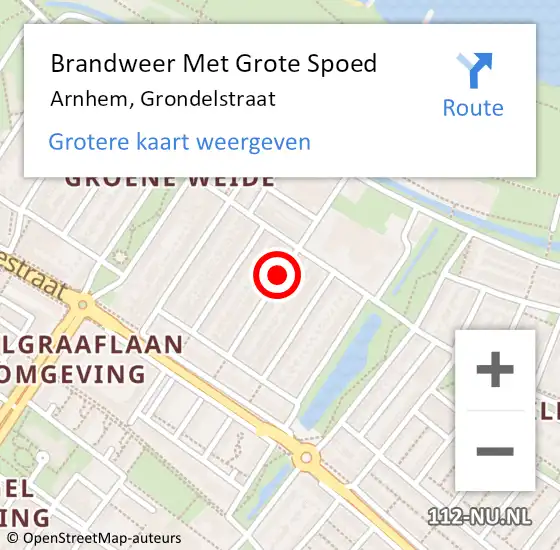 Locatie op kaart van de 112 melding: Brandweer Met Grote Spoed Naar Arnhem, Grondelstraat op 15 september 2019 05:24