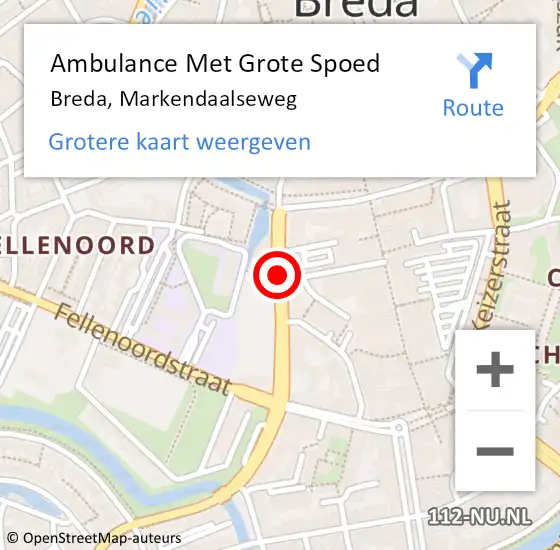 Locatie op kaart van de 112 melding: Ambulance Met Grote Spoed Naar Breda, Markendaalseweg op 15 september 2019 09:04