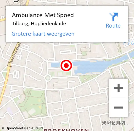 Locatie op kaart van de 112 melding: Ambulance Met Spoed Naar Tilburg, Hopliedenkade op 15 september 2019 09:44