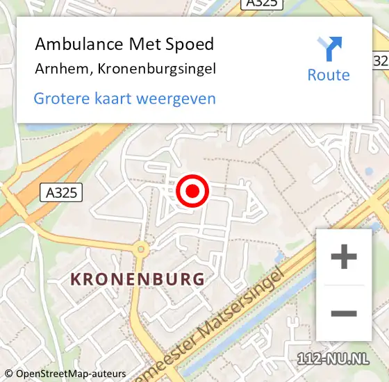 Locatie op kaart van de 112 melding: Ambulance Met Spoed Naar Arnhem, Kronenburgsingel op 15 september 2019 10:31