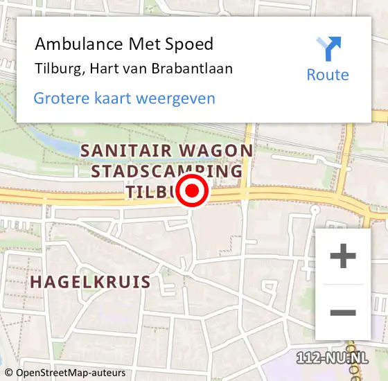 Locatie op kaart van de 112 melding: Ambulance Met Spoed Naar Tilburg, Hart van Brabantlaan op 15 september 2019 10:53
