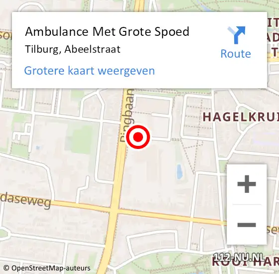 Locatie op kaart van de 112 melding: Ambulance Met Grote Spoed Naar Tilburg, Abeelstraat op 15 september 2019 12:15