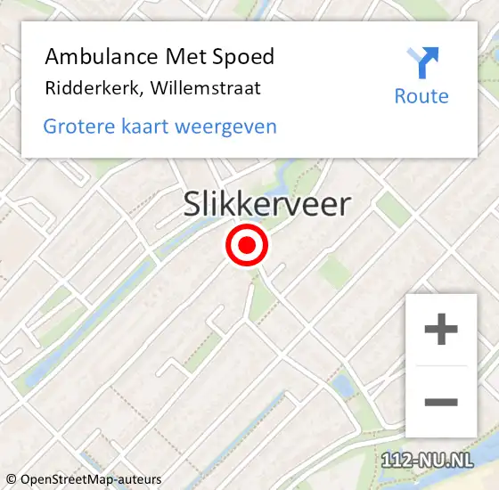 Locatie op kaart van de 112 melding: Ambulance Met Spoed Naar Ridderkerk, Willemstraat op 15 september 2019 12:15