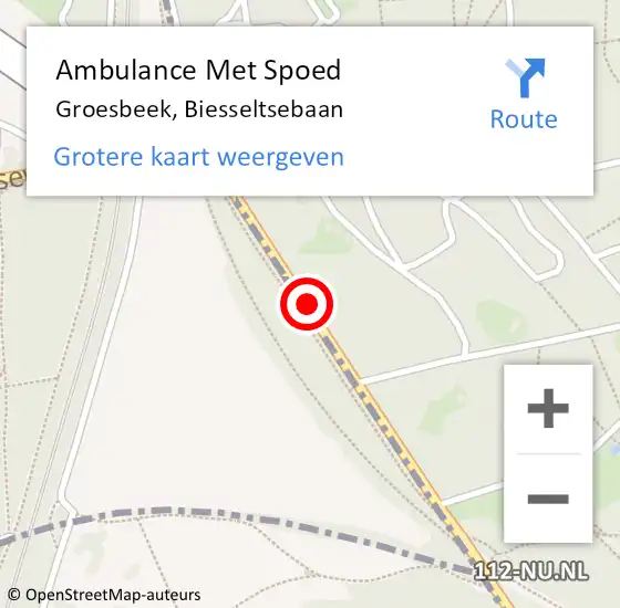 Locatie op kaart van de 112 melding: Ambulance Met Spoed Naar Groesbeek, Biesseltsebaan op 15 september 2019 12:31