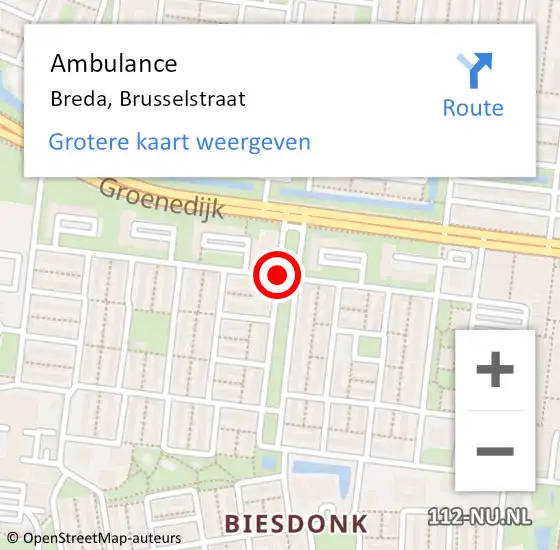 Locatie op kaart van de 112 melding: Ambulance Breda, Brusselstraat op 15 september 2019 12:57
