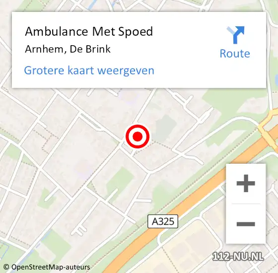 Locatie op kaart van de 112 melding: Ambulance Met Spoed Naar Arnhem, De Brink op 15 september 2019 13:30