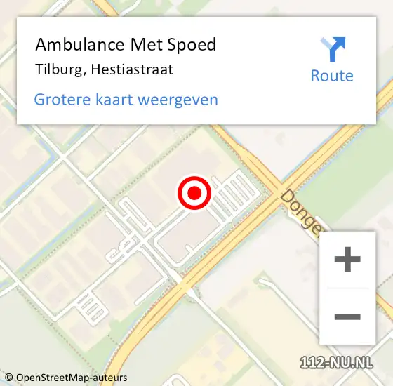 Locatie op kaart van de 112 melding: Ambulance Met Spoed Naar Tilburg, Hestiastraat op 15 september 2019 13:48