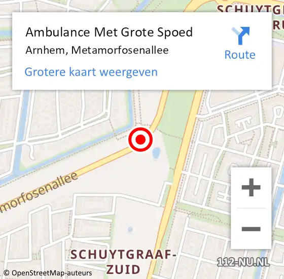 Locatie op kaart van de 112 melding: Ambulance Met Grote Spoed Naar Arnhem, Metamorfosenallee op 15 september 2019 13:58