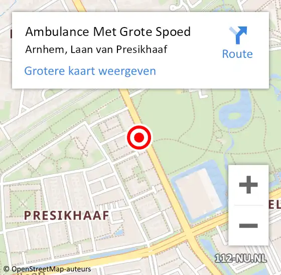 Locatie op kaart van de 112 melding: Ambulance Met Grote Spoed Naar Arnhem, Laan van Presikhaaf op 15 september 2019 14:31