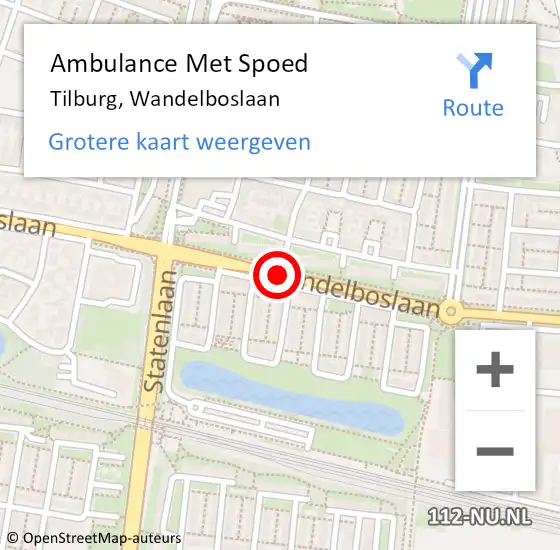 Locatie op kaart van de 112 melding: Ambulance Met Spoed Naar Tilburg, Wandelboslaan op 15 september 2019 14:44