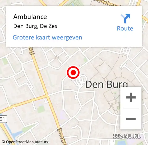 Locatie op kaart van de 112 melding: Ambulance Den Burg, De Zes op 15 september 2019 14:45