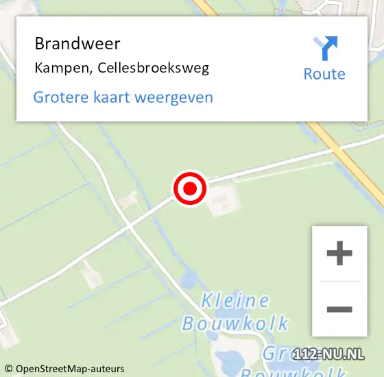 Locatie op kaart van de 112 melding: Brandweer Kampen, Cellesbroeksweg op 15 september 2019 15:09
