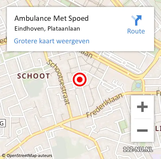 Locatie op kaart van de 112 melding: Ambulance Met Spoed Naar Eindhoven, Plataanlaan op 15 september 2019 15:50
