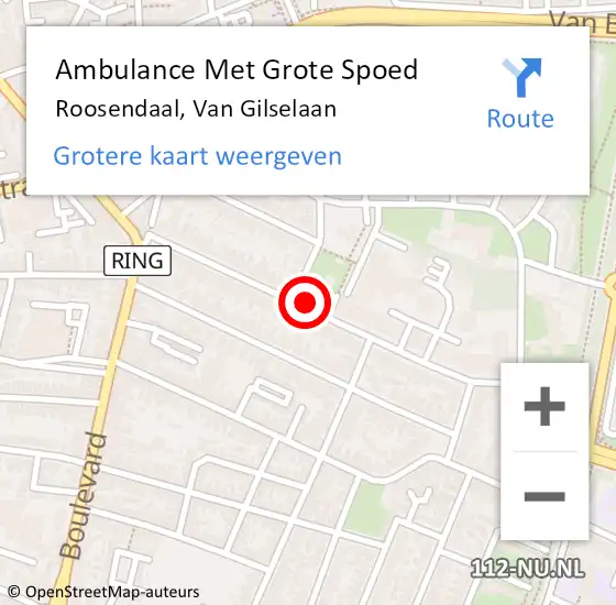 Locatie op kaart van de 112 melding: Ambulance Met Grote Spoed Naar Roosendaal, Van Gilselaan op 15 september 2019 18:45