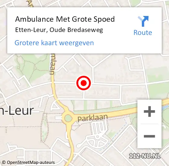 Locatie op kaart van de 112 melding: Ambulance Met Grote Spoed Naar Etten-Leur, Oude Bredaseweg op 15 september 2019 20:36