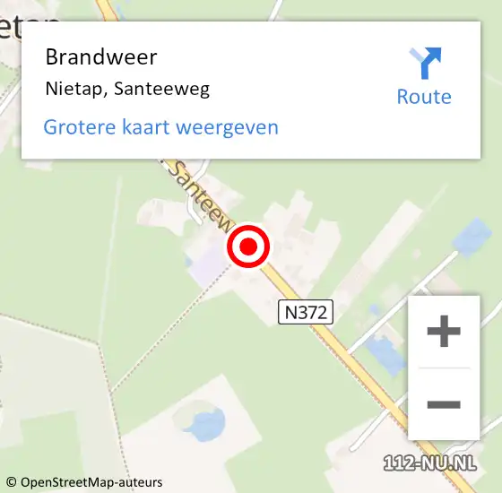 Locatie op kaart van de 112 melding: Brandweer Nietap, Santeeweg op 15 september 2019 21:00