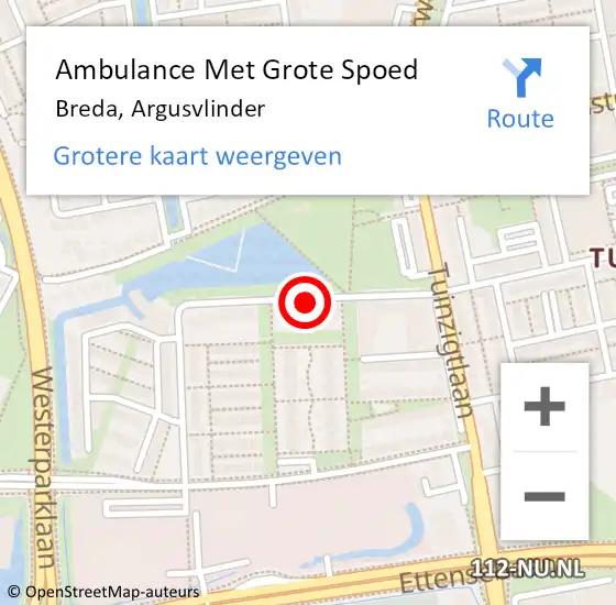 Locatie op kaart van de 112 melding: Ambulance Met Grote Spoed Naar Breda, Argusvlinder op 15 september 2019 21:07