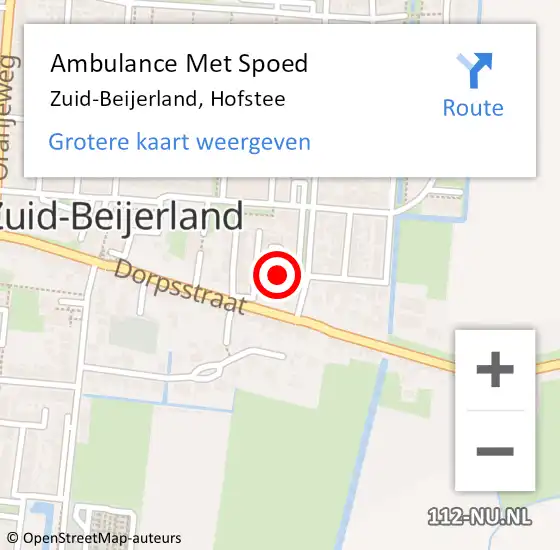Locatie op kaart van de 112 melding: Ambulance Met Spoed Naar Zuid-Beijerland, Hofstee op 15 september 2019 22:35