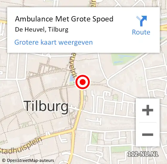 Locatie op kaart van de 112 melding: Ambulance Met Grote Spoed Naar De Heuvel, Tilburg op 15 september 2019 23:05