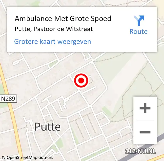 Locatie op kaart van de 112 melding: Ambulance Met Grote Spoed Naar Putte, Pastoor de Witstraat op 16 september 2019 00:07