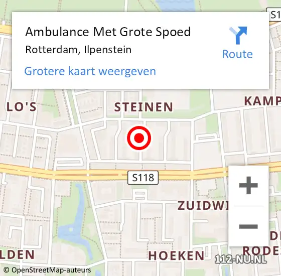 Locatie op kaart van de 112 melding: Ambulance Met Grote Spoed Naar Rotterdam, Ilpenstein op 16 september 2019 02:47